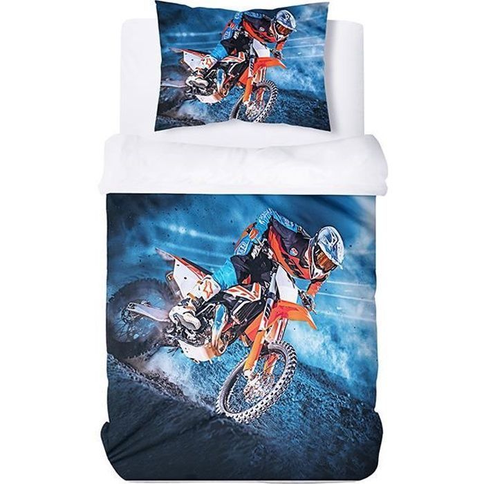 Motorcycle Duvet Cover 140x200 cm for Children with 1 Pillowcase 50x75 cm, Printed Extreme Sport Motorcycle Bedding Set
