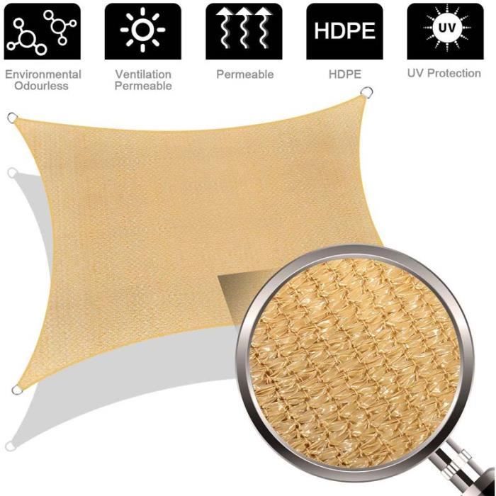 Voile d'ombrage Rectangulaire FOLAYA 3x3m Sable - Protection UV - PEHD 185g/m² - Facile à assembler