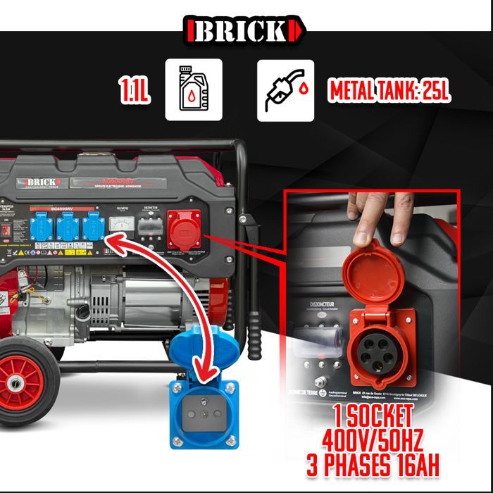 Gerador Max 6000W com rodas e tomada trifásica - Brick