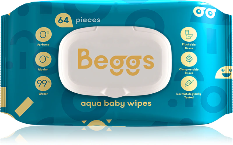 Lenços umedecidos suaves para bebês Beggs Aqua Baby Wipes