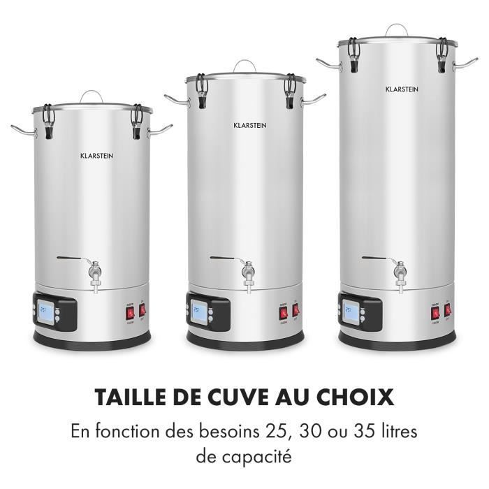 Tanque de fermentación Klarstein Maischfest para elaboración casera de cerveza - 30 litros - Temporizador y termostato - 1500W - 3000W - Acero inoxidable