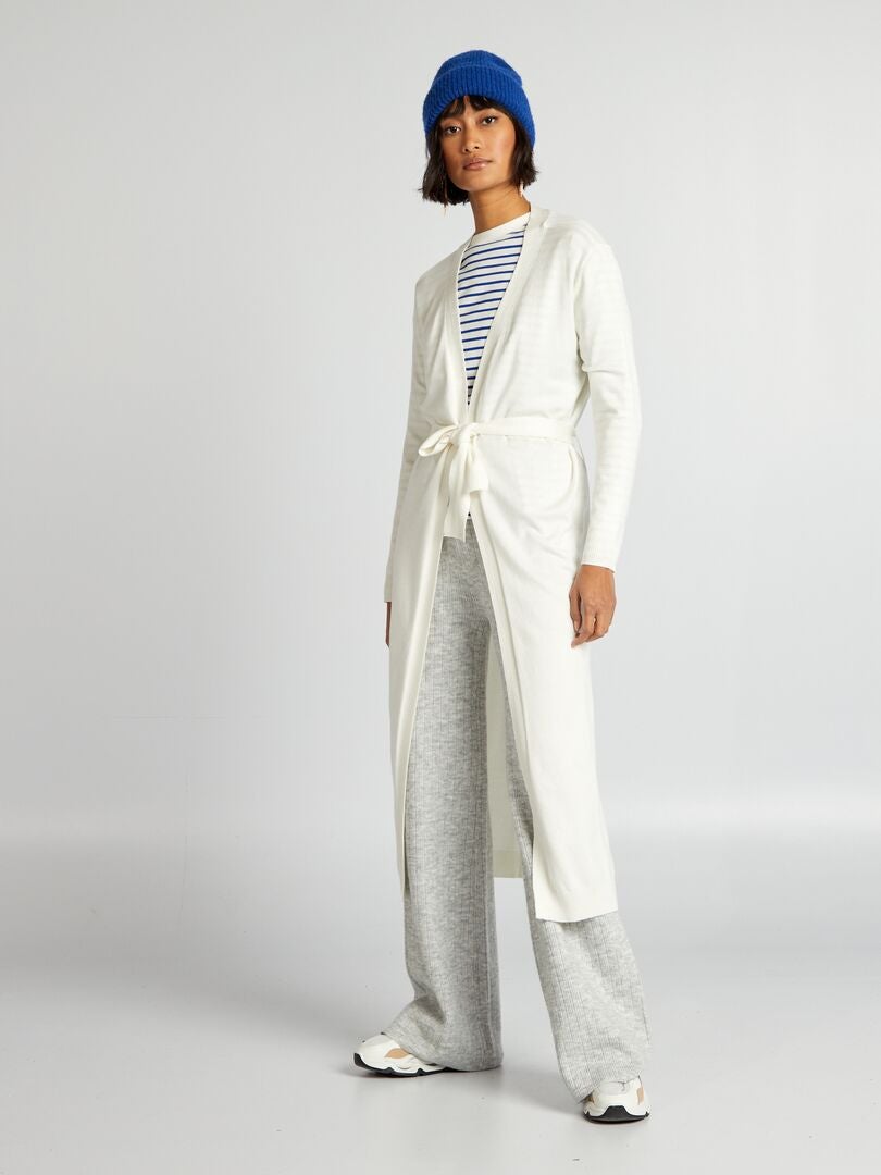 Extra lange cardigan met ceintuur - WIT