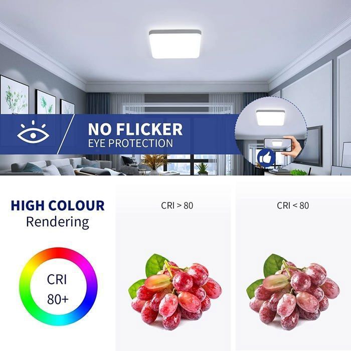 Plafoniera LED quadrata moderna DORLINK - 25 cm, bianca - IP65 - 32 W, luce bianca fredda 6500 K, ideale per bagno, cucina, soggiorno e camera da letto.