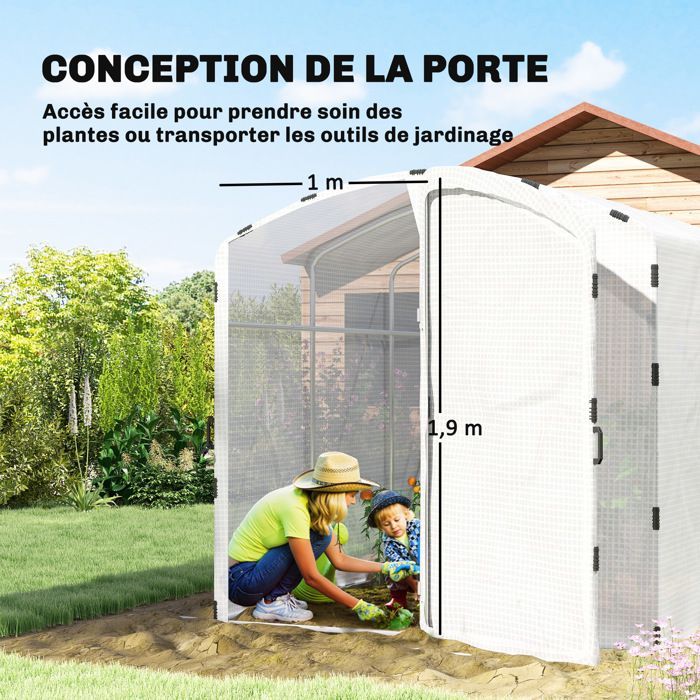 Outsunny 6 m² garden tunnel greenhouse - 220g/m² PE cover - 50cm extended sides - with door - 300x200x195cm - white