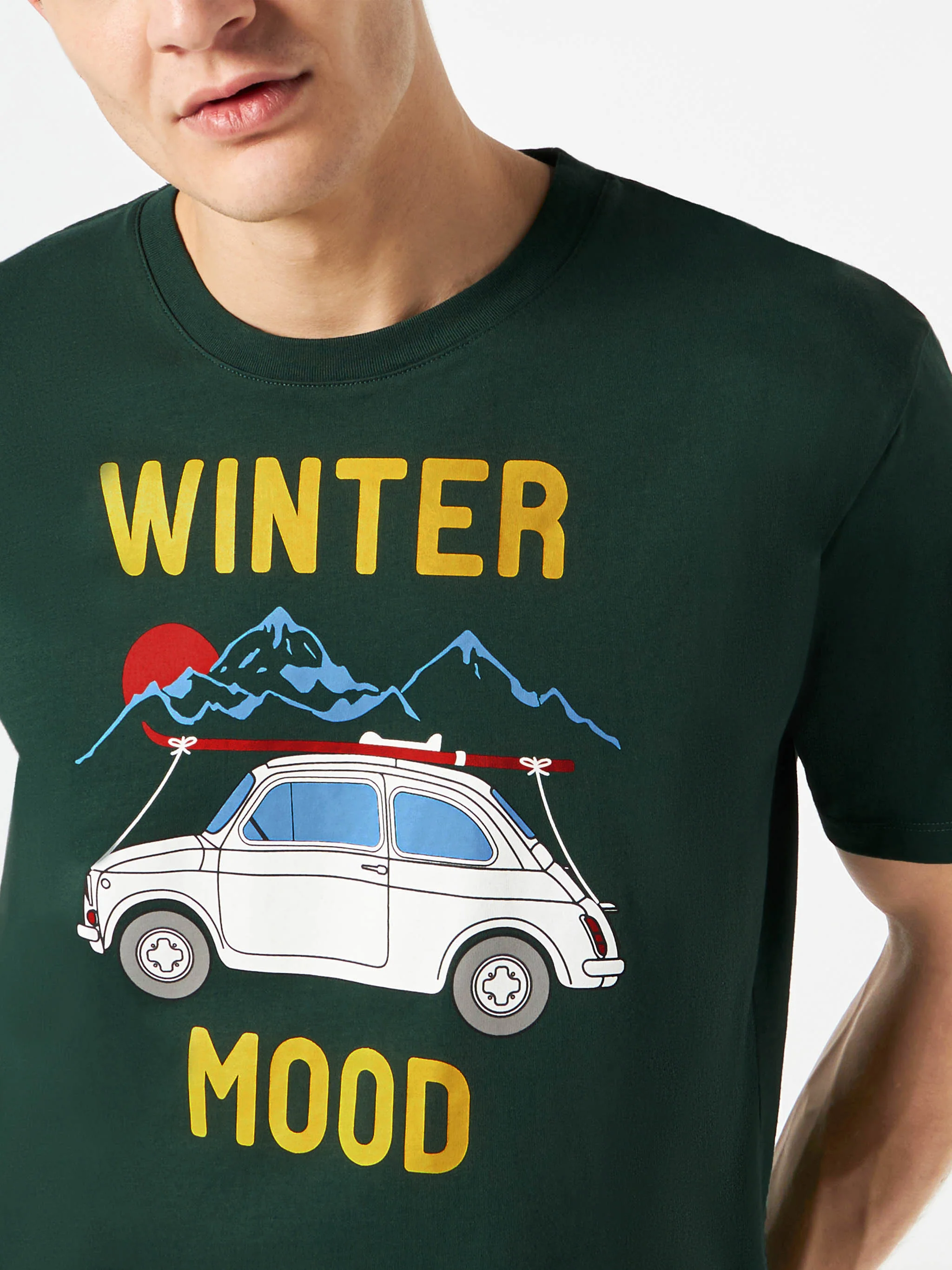 T-shirt da uomo verde bosco con stampa auto | Fiat 500 edizione specia