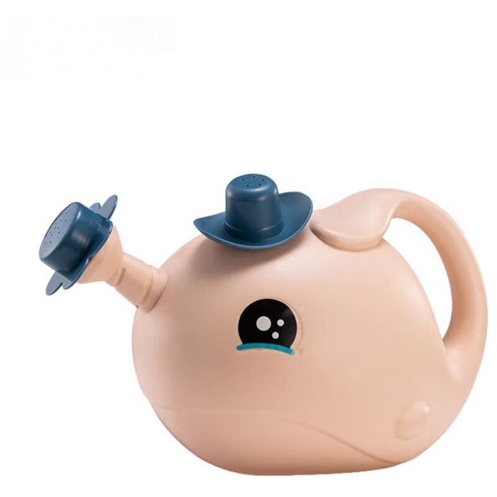 Regadera de plástico con aspersor para jardín, maceta infantil con diseño de ballena pequeña, 1,2 L, color rosa.