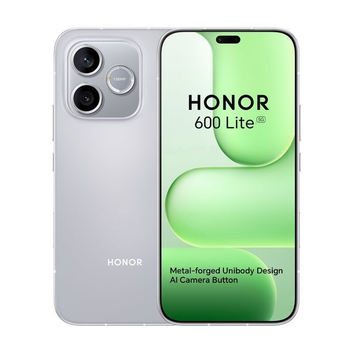 Smartphone 5G - HONOR 600 Lite - 8Go RAM - 256Go - Gris - Bouton de l'appareil photo IA et 108 MP - 6520 mAh - EU version
