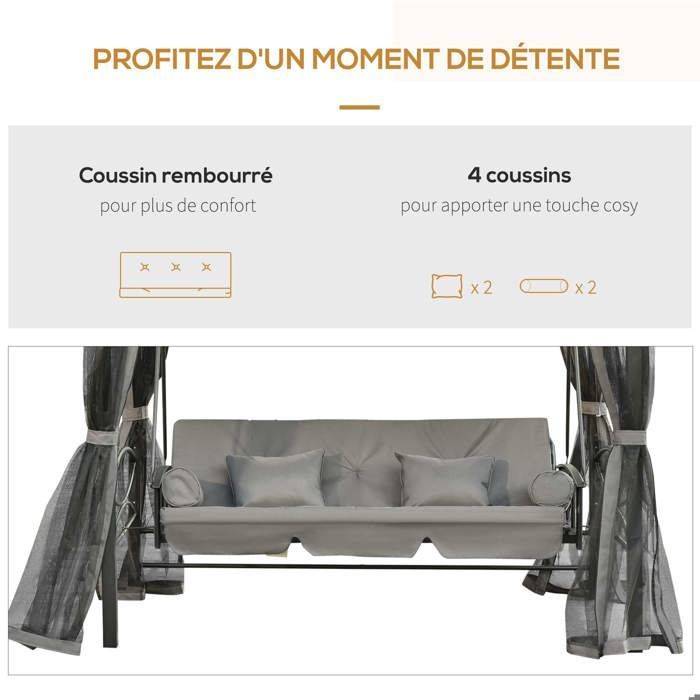 Silla colgante Outsunny - Acero - 232x149x245cm - Gris