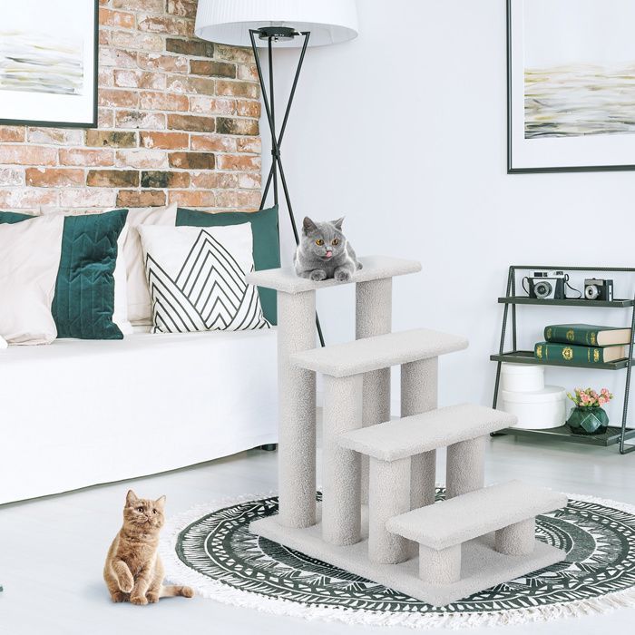 Árbol rascador para gatos COSTWAY de 60 cm, color cachemir, con escalera para mascotas de 4 niveles, capacidad de carga de 45 kg, color blanco.