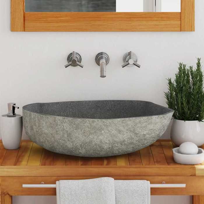 vidaXL Oval River Stone Washbasin, Hand Basin, Countertop Washbasin for Toilet, Bathroom, Home, 242668