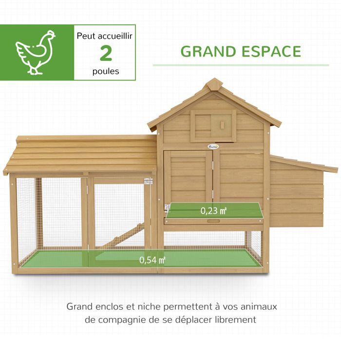 PawHut - Gallinero - Madera - 151x54x87cm - Beige