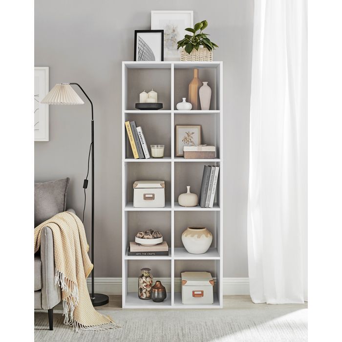 VASAGLE Boekenkast, Opbergrek met 10 Vakken, Kubusvormig Meubel, Kamerverdeler, Scandinavische Stijl, Wit