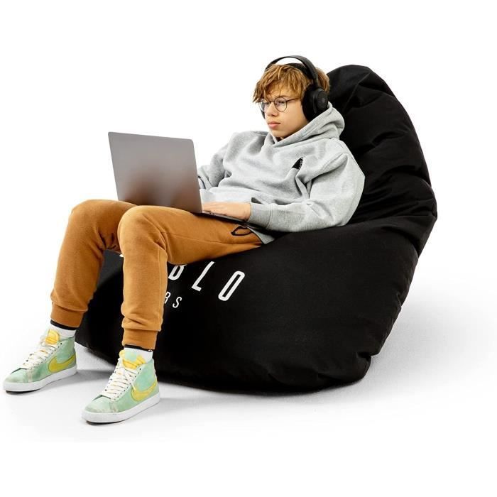 Diablo Pouf Poire Gaming XXL Beanbag Pouf avec Remplissage pour Adultes avec des Perles EPS Polyester 110 cm x 100 cm (Noir)