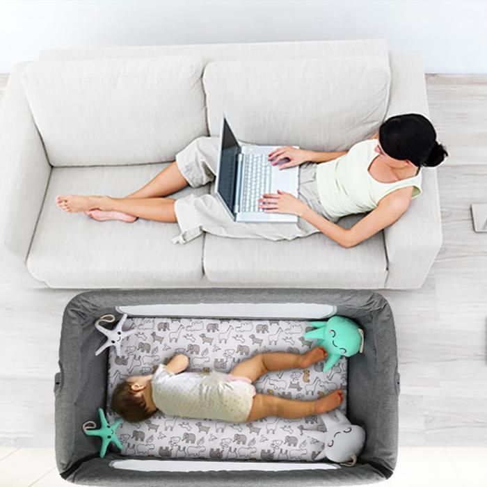 3 en 1 Lit berceau cododo - BELFOYER - avec Matelas et Moustiquaire - pour Bébés de 1 à 3 ans - Berceau Pliable Mobile - Gris