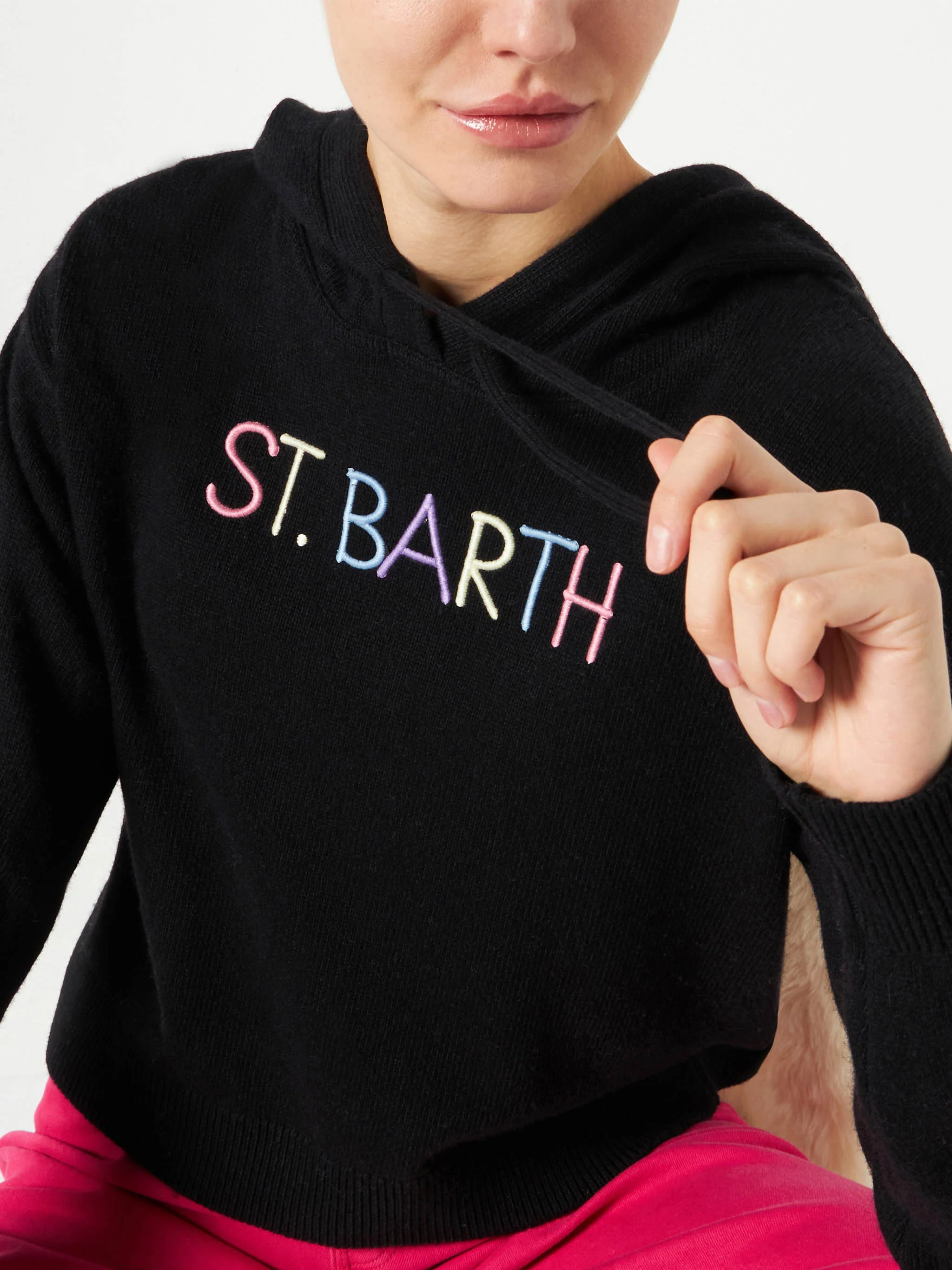Felpa corta in maglia con ricamo St. Barth
