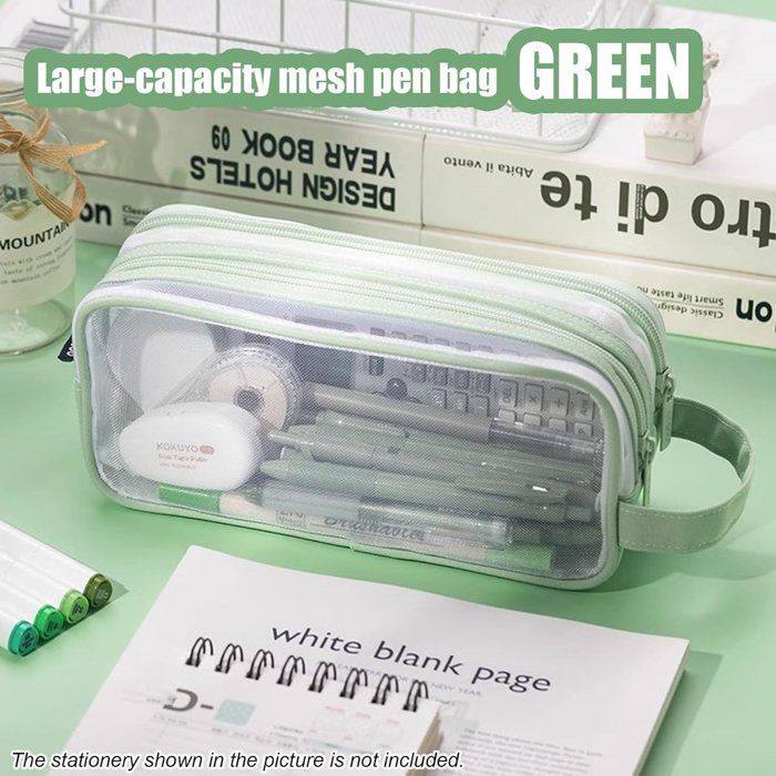 Transparent mesh pencil case, for school/exams, unisex.