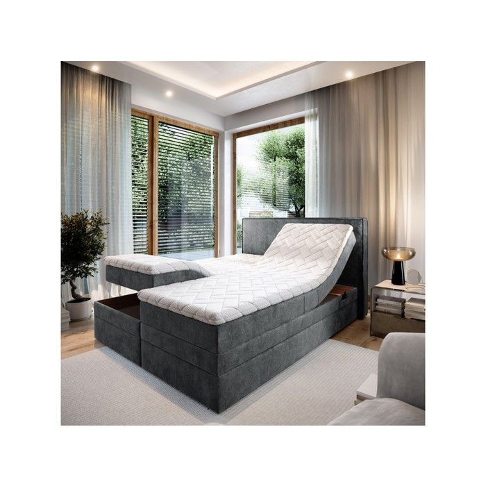 Lit adulte 160x200 POSITANO - ensemble relaxation électrique en tissu gris foncé