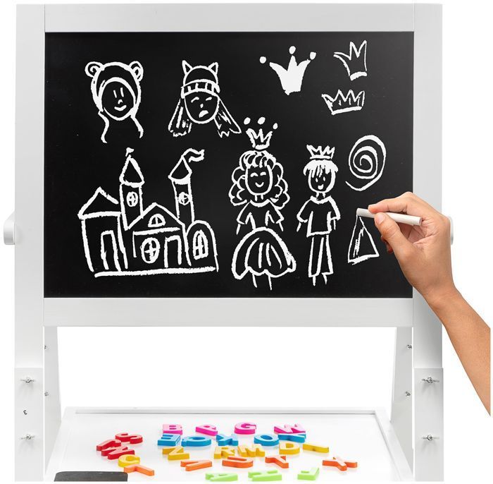 Mamabrum Tableau Enfant Bois Chevalet 52 X 42 X 98 CM Magnétique Feutre & Tableau Noir à Craie - Hauteur Réglable Accessoires