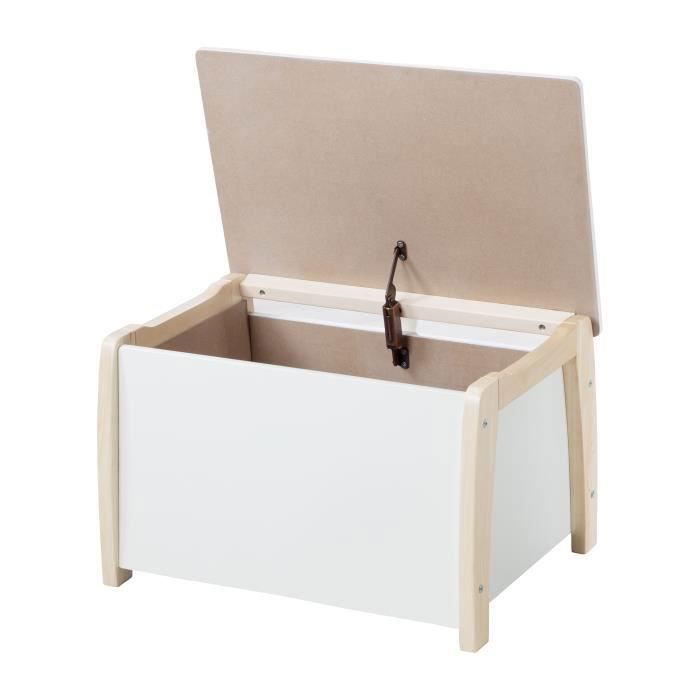 Banc Coffre à Jouets pour Enfant en Bois - ROBA - Fermeture Douce - Blanc / Aspect Bois