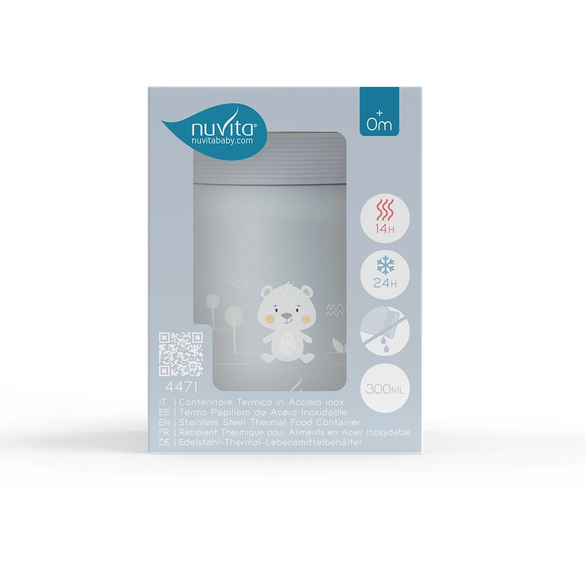 NUVITA Thermos Nuvita en acier inoxydable pour aliments liquides/solides, bleu, 300 ml, fermeture hermétique pour aliments pour bébés et bouillons