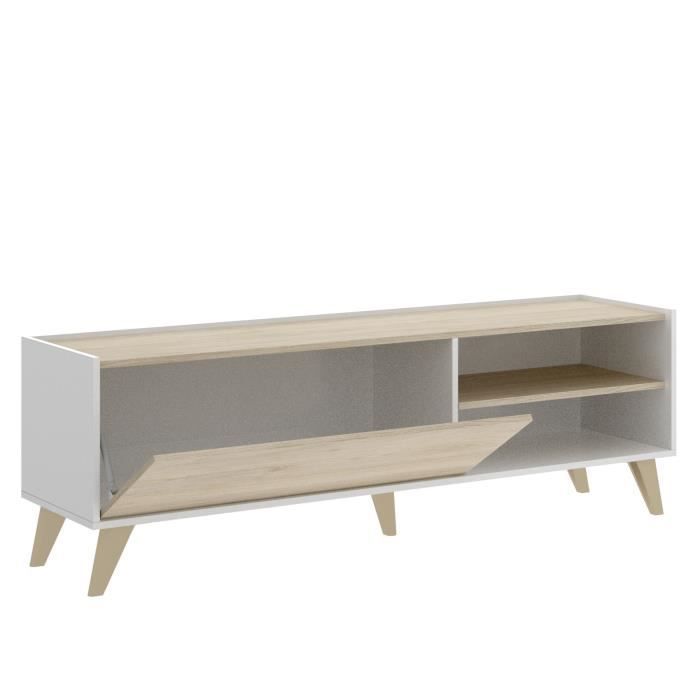 Ensemble salon NESS : Meuble TV + Table basse relevable - Mélaminé - Décor chêne clair et blanc