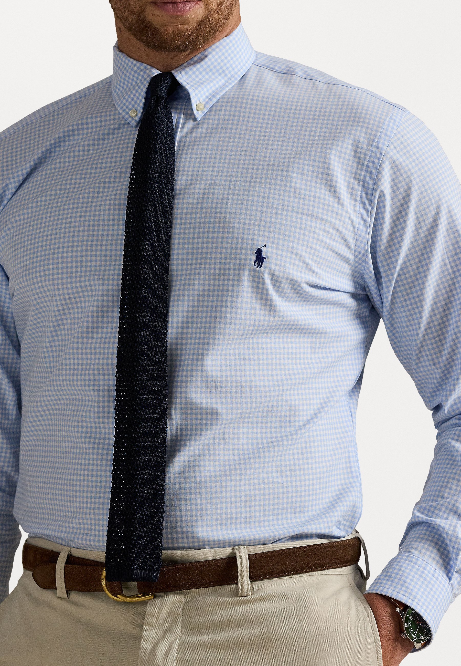 Chemise Polo Ralph Lauren Grandes Tailles en Poplin Extensible à Carreaux Vichy - Bleu Austin/Blanc