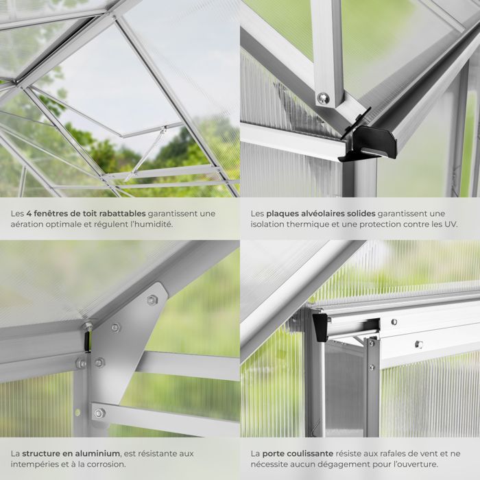 Serre de jardin - TECTAKE - Serre d'extérieur en polycarbonate surface 11,13 m³ porte coulissante 185 x 375 x 195 cm sans fondation
