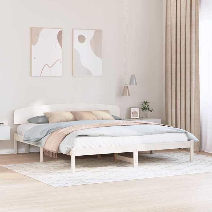 Cama doble CHIC para adultos - Estructura de cama de 200 x 200 cm, color blanco, madera maciza de pino #Sara48834