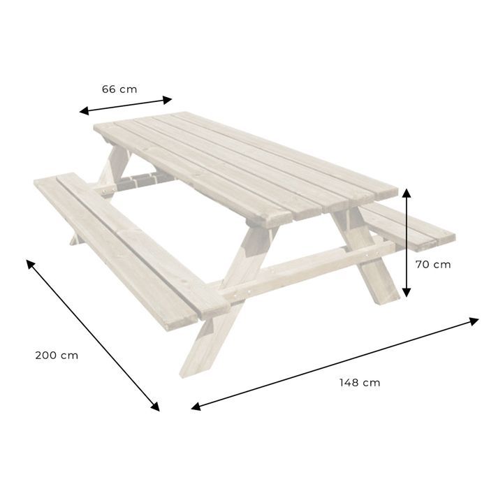 Mesa de picnic de madera para 6/8 personas en Fontainebleau.