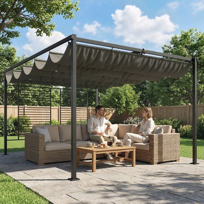 Gartenpergola mit Kletterpflanzenspalier – Outsunny – UV50+ – 2 Sichtschutzwände für Kletterpflanzen – 3 x 4 m – Dunkelgrau