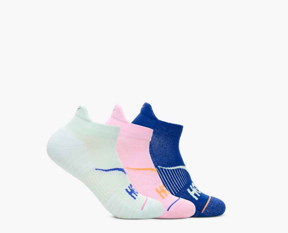 HOKA Chaussettes de course invisibles, lot de 3, coloris Aqua Brze / Pink Twilight / Ultramarine