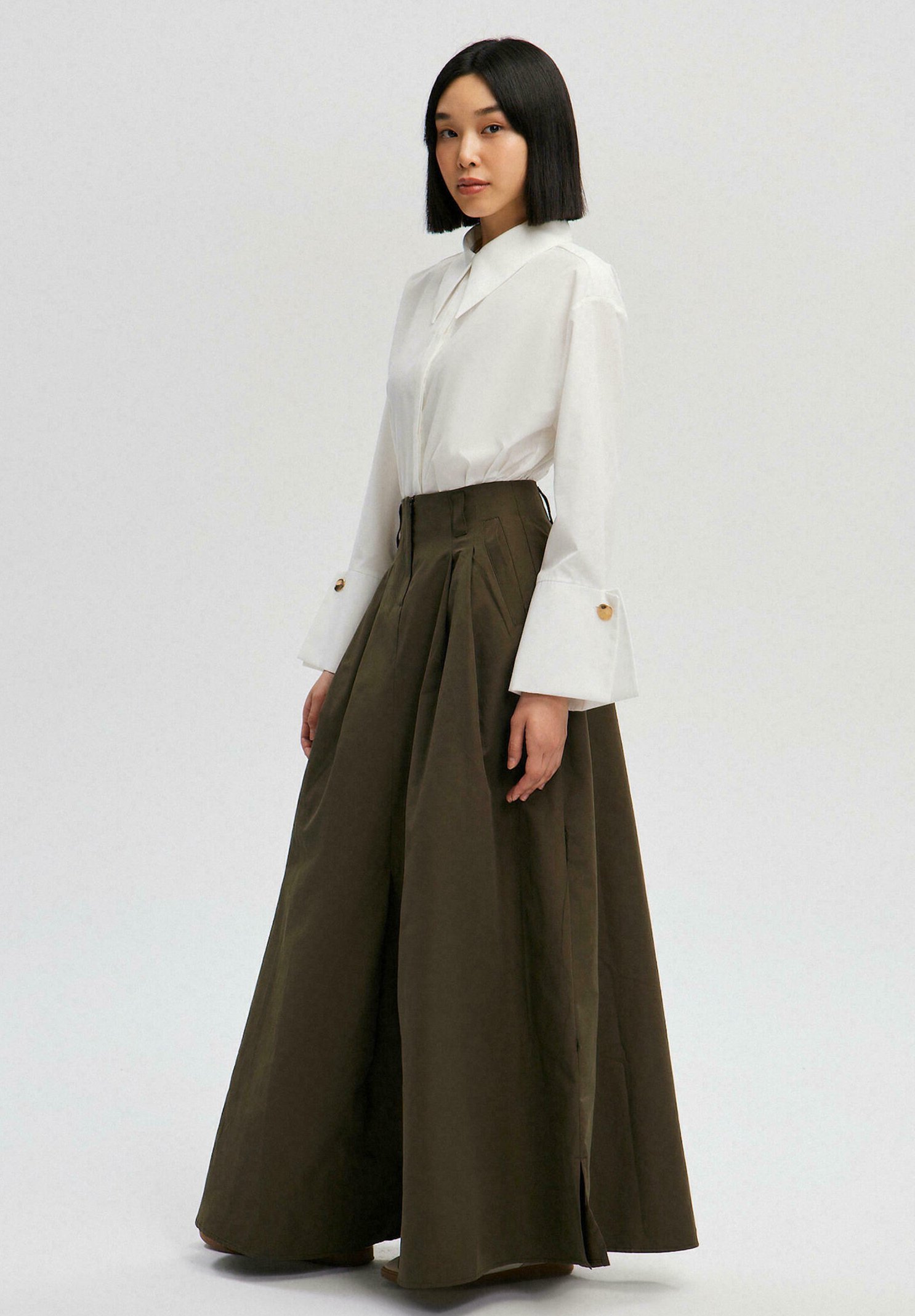 Touché Privé WITH DARTS - Maxi skirt - khaki