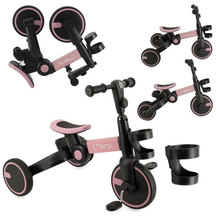 Tricycle 3-en-1 - MoMi FILO - Pliable sans outils - 2 hauteurs de selle - Dès 18 mois - Rosa