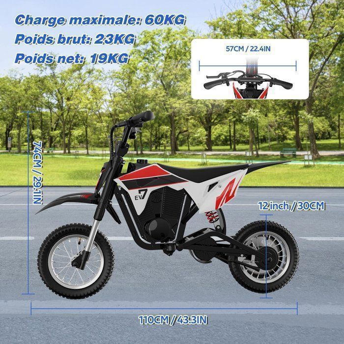 Moto Electrique Enfants EVERCROSS TECH EV12M Pro, Moteur 300W, 3 Modes de Vitesse,15 KM, Pneu 12'', Musique Bluetooth Cadeau Rose