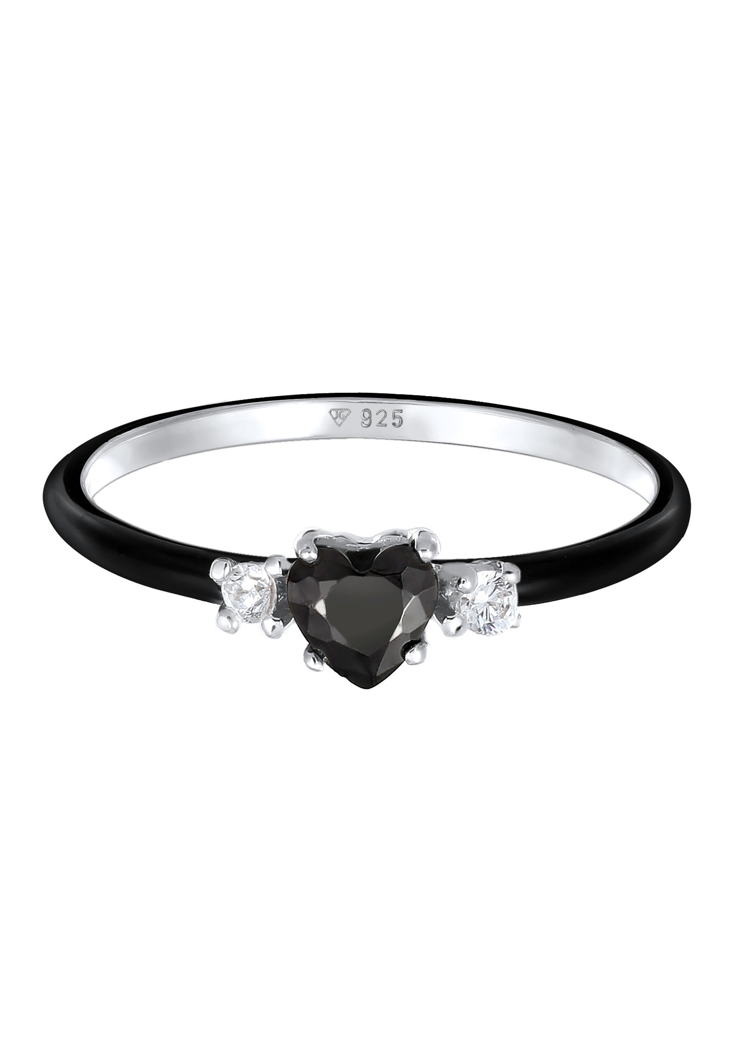 Elli Elli Bague avec Pierres Femmes Cœur Zirconium Cristaux Noir Émail Argent Sterling 925 Fiançailles Noir