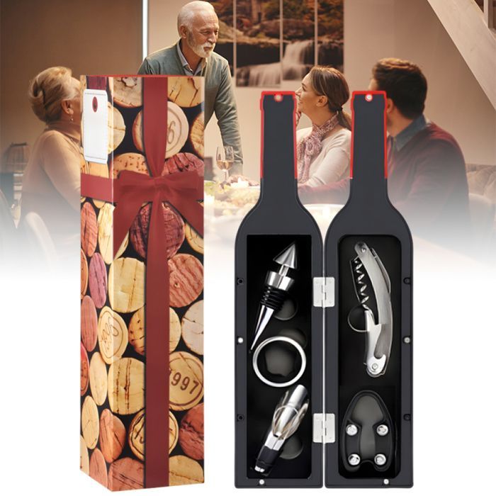 Coffret cadeau d'accessoires pour bouteilles de vin : kit d'ouvre-bouteille, tire-bouchon, bouchon