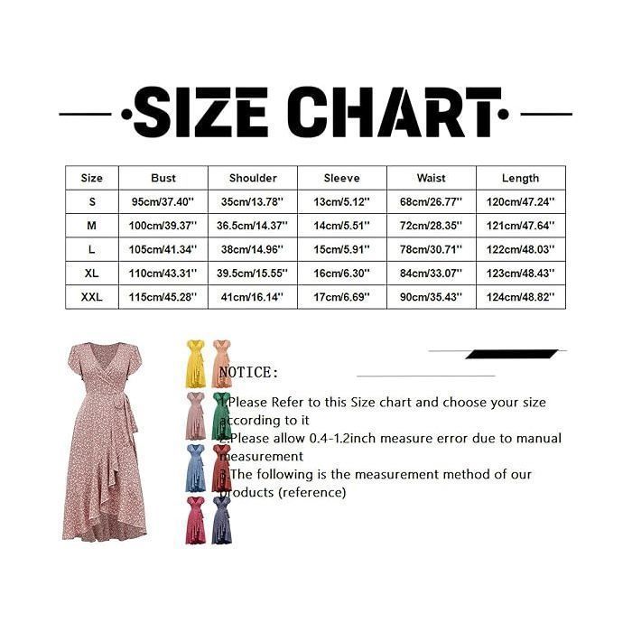 Robe Fleurie Femme Ete À Manches Courtes Col en V Chic Floral Swing Elegant Wrap Élastique
