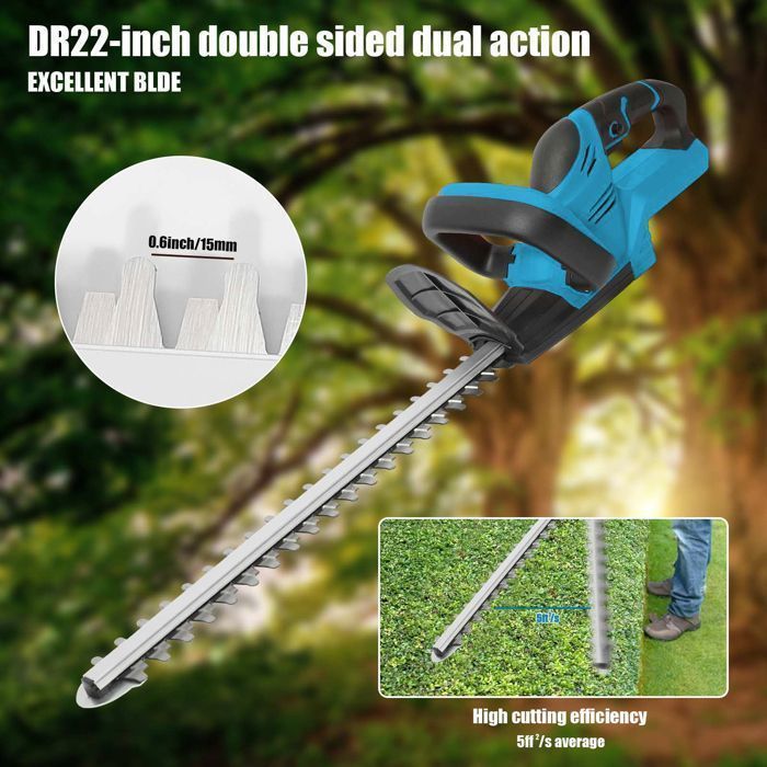 Tagliasiepi a batteria da 1500 giri/minuto, con 2 batterie e caricabatterie, lunghezza di taglio 55 cm, ideale per giardino, prato e cortile.