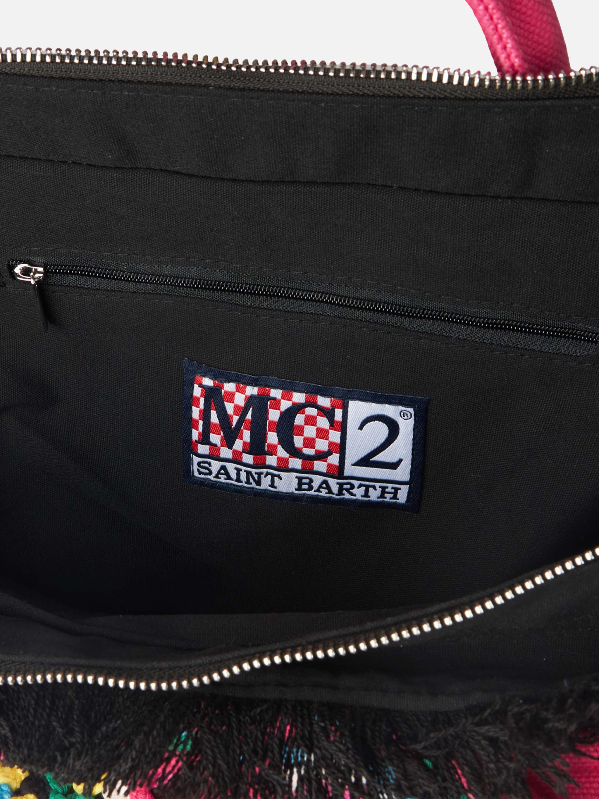 Gehaakte schoudertas van Vanity | Meerkleurig patroon op zwart | Geborduurd Saint Barth-logo | Binnenvak met rits | 40 cm x 32 cm x 20 cm | MC2 Saint Barth