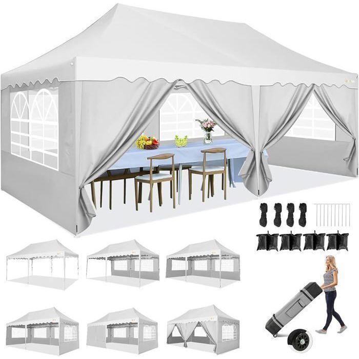 Gazebo/Padiglione da giardino pieghevole 3x6, impermeabile, con 6 lati, ideale per feste, giardini, festival, mercati e matrimoni - Bianco