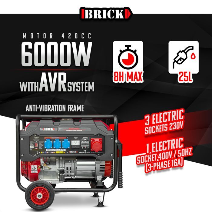 Gerador Max 6000W com rodas e tomada trifásica - Brick