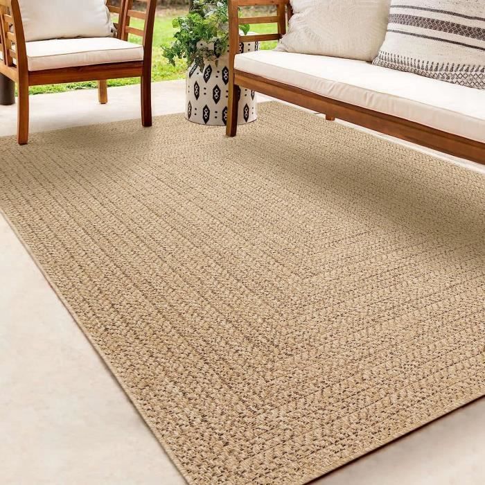 Tapis extérieur aspect jute - THE CARPET - 200x290 - Résistant UV - Beige