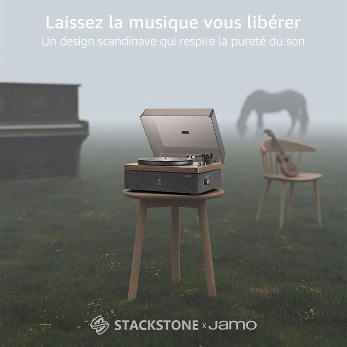 Giradischi STACKSTONE x JAMO DS07 Bluetooth 5.2 con altoparlanti integrati, testina AT3600L, suono Hi-Fi, 33/45 giri, nero