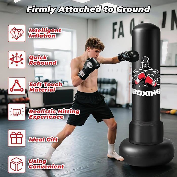Sacco da boxe gonfiabile per adulti da 180 cm con guantoni e pompa ad aria, sacco da boxe autoportante per bambini, per MMA, Karate e Fitness