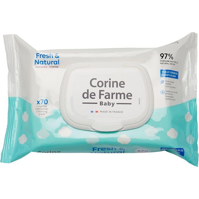 Toallitas húmedas limpiadoras para bebé Natural Freshness - 70 unidades con fibras vegetales | 97% de origen natural y tapa resellable