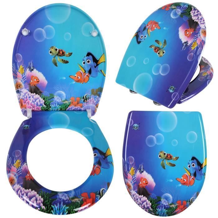 Asiento de inodoro WOLTU Duroplast con bisagra, tapa de inodoro, fijación rápida, antibacteriano, 45,5 x 37,1 cm, color azul pez