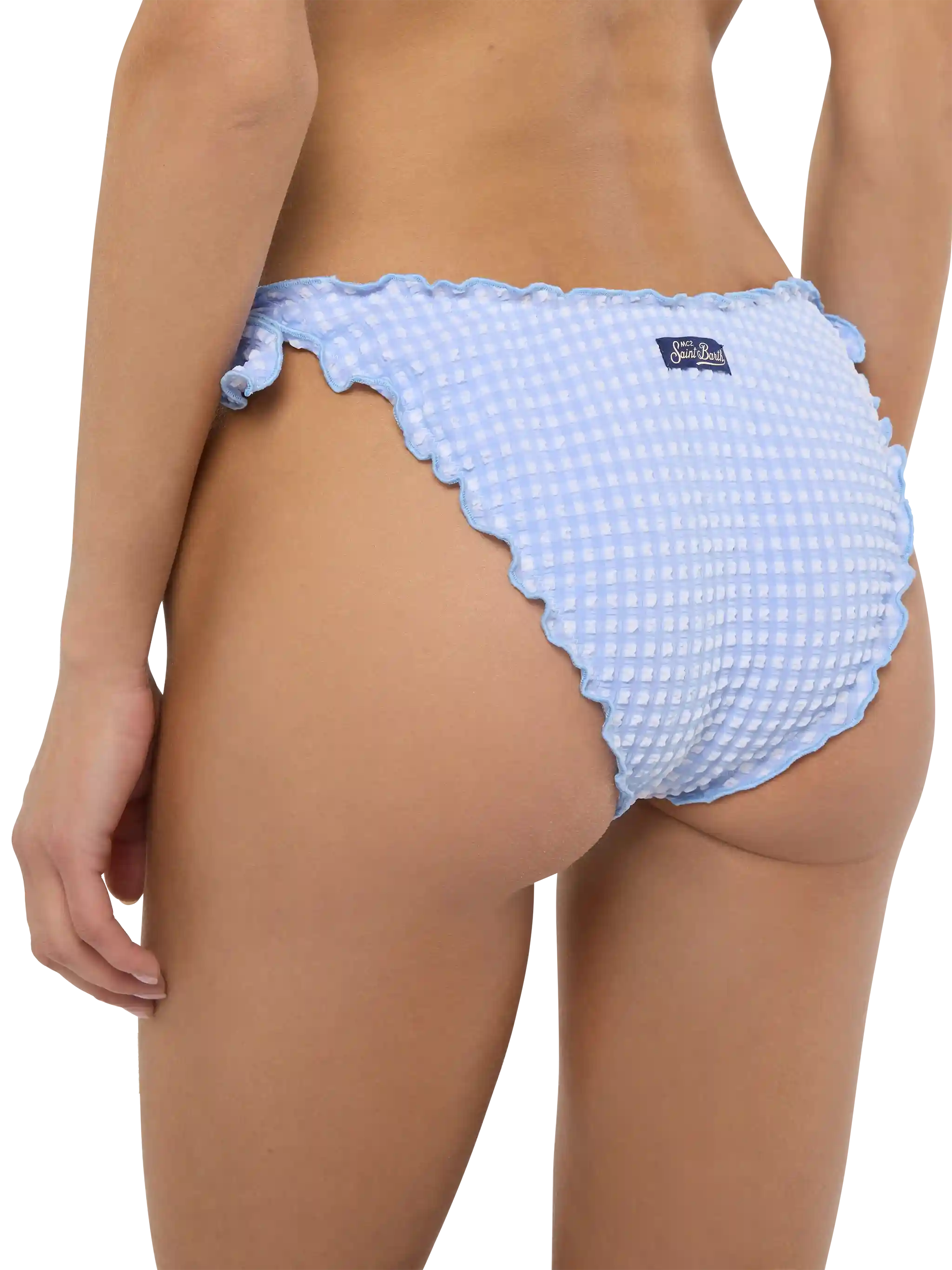 Bañador tipo slip clásico de seersucker de la marca Moon con estampado a cuadros.
