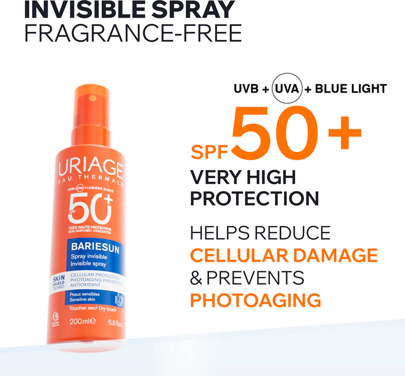 Uriage Bariésun Neviditeľný sprej bez vône SPF50+ ochranný sprej na tvár a telo SPF 50+