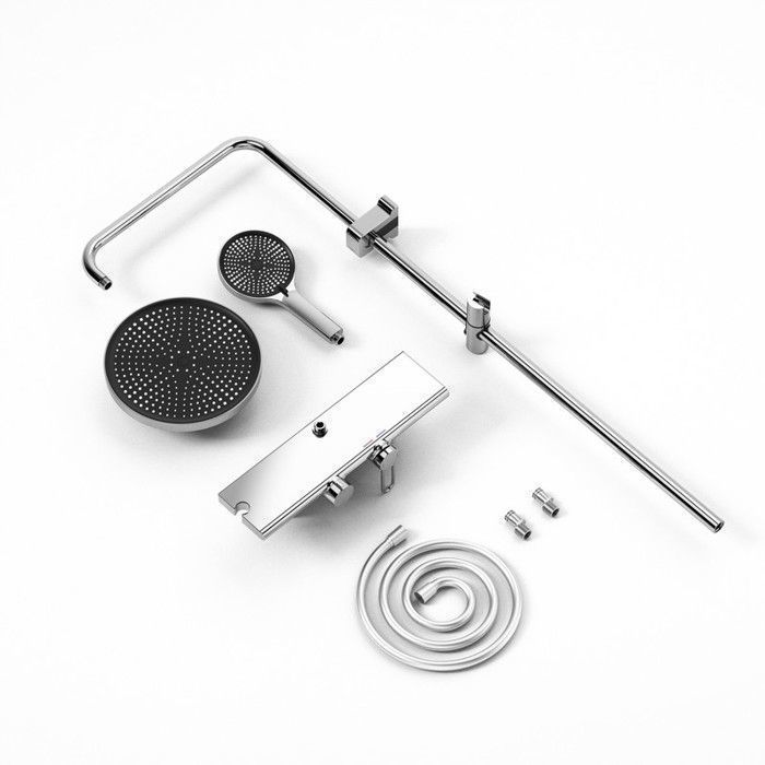 Chromen douchekolom met opbergplank en messing mengkraan met 3 functies - HOMELODY