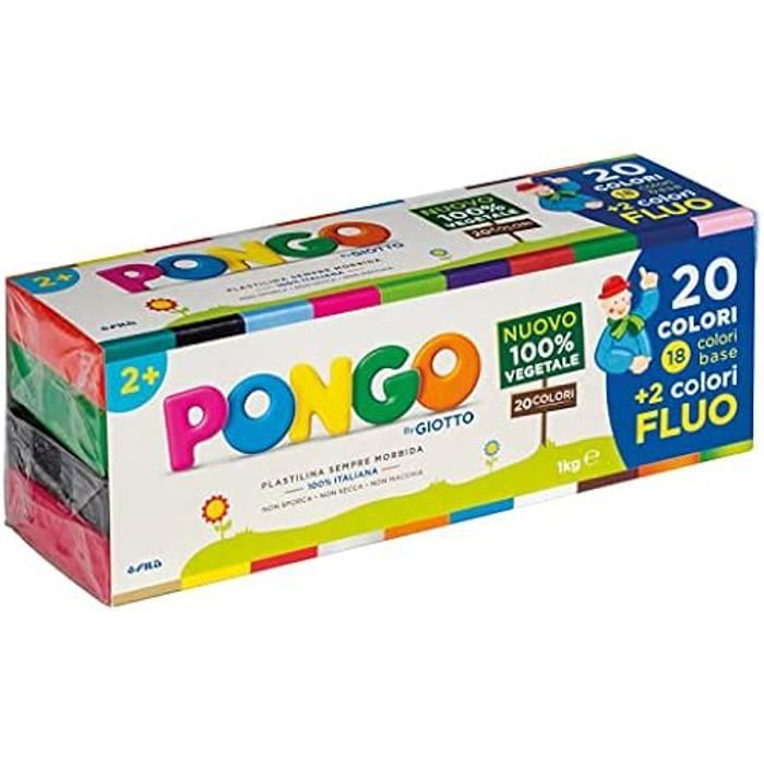 Pâte à modeler Pongo 1 kg 20 couleurs - GIOTTO - Plastiline végétale - Développe la psychomotricité